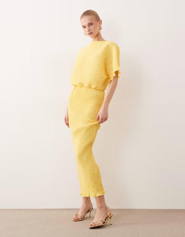 ネバーフリードレスド レディース トップス ワンピース オフショルダー トール Never Fully Dressed Tilly offshoulder plisse midaxi dress in