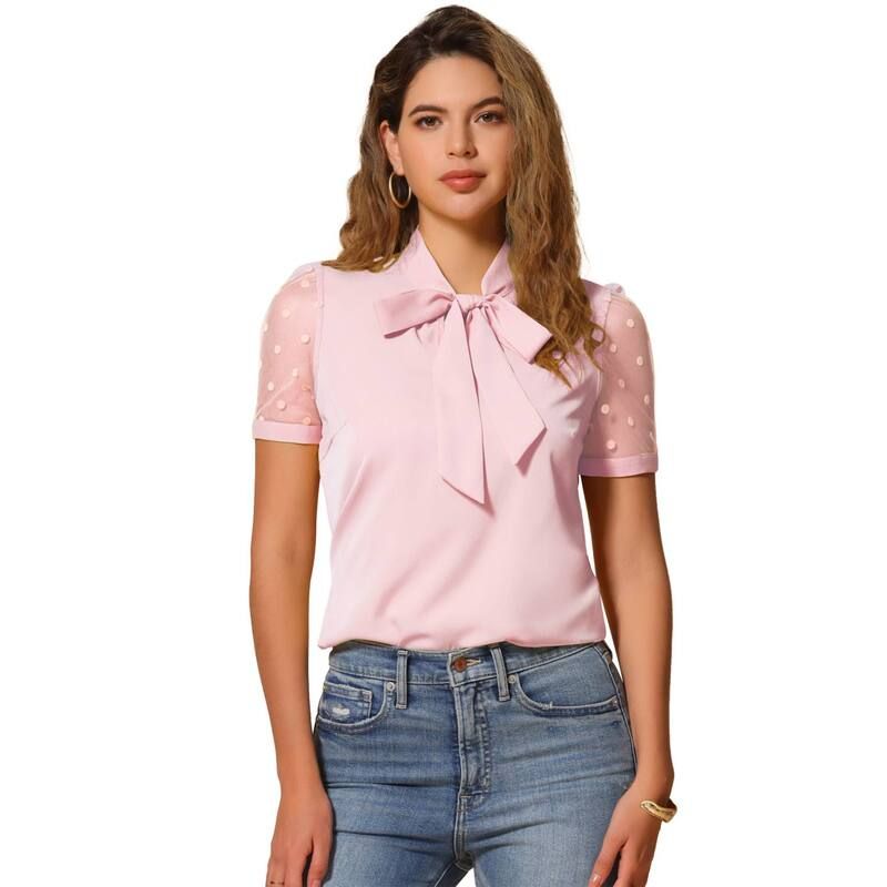 アレグラ ケー レディース トップス シャツ Vネック メッシュ ブラウス ALLEGRA K Womens Bow Tie Neck V Neck Stand Collar Short Mesh S 8,015円