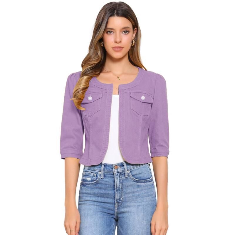 アレグラ ケー レディース アウター ジャケット・ブルゾン デニム ALLEGRA K Womens Jean Jacket Collarless 34 Sleeve Denim Jackets Pu 12,760円