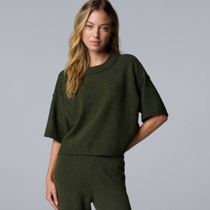ヴェラウォン レディース アウター ニット・セーター Womensimply Vera Wang Luxe Cashmere Blend Short Sleeve Sweater Midnight A