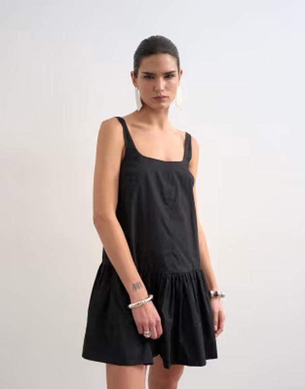 トップショップ レディース トップス ワンピース ミニ Topshopoplin dropped waist square neck mini dress Black ブラック