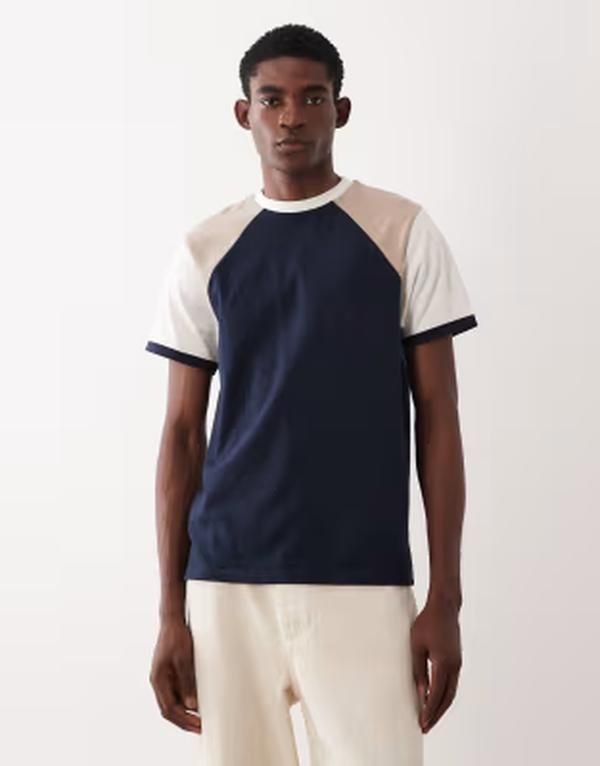 エイソス メンズ トップス Tシャツ コントラスト ASOS DESIGN heavyweightshirt with contrastsleeves in cream Coconut milk クリ