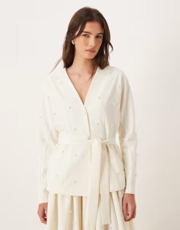 シスタージュン レディース アウター ジャケット・ブルゾン Dream Sister Jane faux pearl embellished jacket part of a set Ivory アイ 47,880円