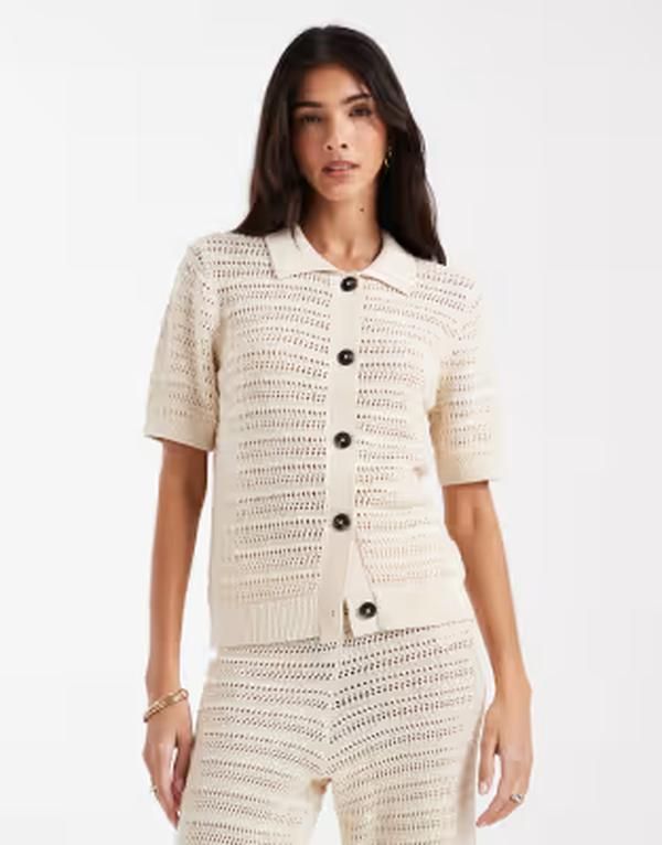 ヴェロモーダ レディース アウター ニット・セーター ポロシャツ Vero Moda half sleeve knit polo top in birch part of a set Birch 14,746円