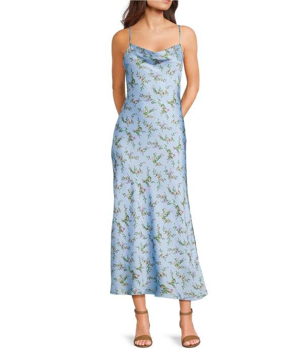 ジービー レディース トップス ワンピース フラワー柄 プリント マキシ フラワー GB Floral Printed Cowl Neck Maxi Slip Dress Blue Pink ブルー
