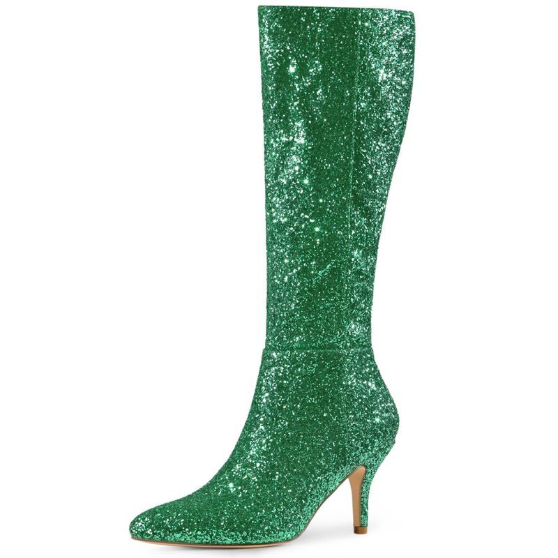 アレグラ ケー レディース シューズ ブーツ・レインブーツ ヒール ALLEGRA K Womensparkle Glitter Pointy Toe Stiletto Heel Knee High 15,736円