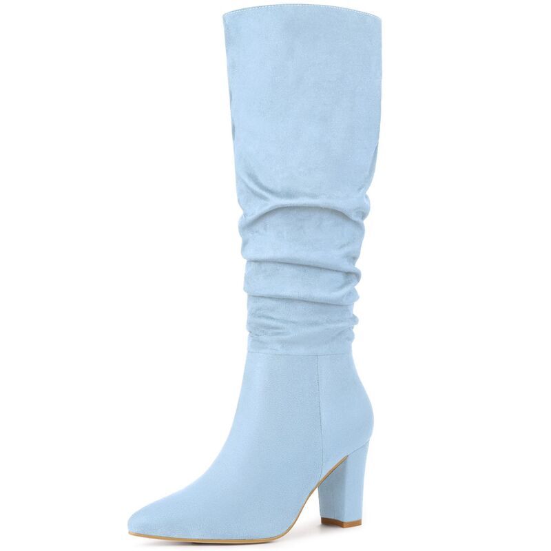 アレグラ ケー レディース シューズ ブーツ・レインブーツ ヒール ALLEGRA K Womenslouch Pointed Toe Chunky Heel Knee High Bootsky Bl