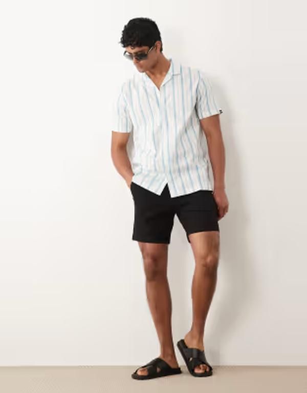 エイソス メンズ ボトムス ハーフパンツ・ショーツ スリムフィット ショートパンツ ASOS DESIGN slim fit chino shorts in mid length Black ブラック