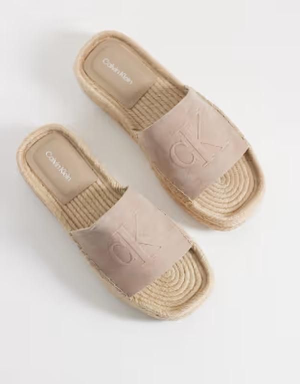 カルバンクライン レディース シューズ サンダル Calvin Klein flatform nubuck espadrille sandalsilver Mink ミンク