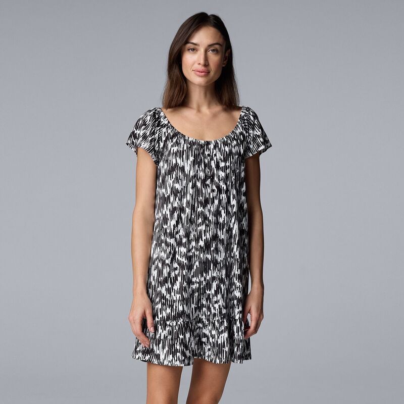 ヴェラウォン レディース アンダーウェア ナイトウェア シャツ Womensimply Vera Wang Short Sleeve Sleepshirt Nightgown Black Textur