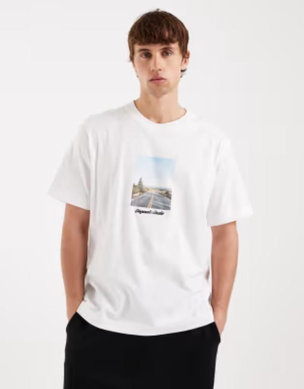 ジャック アンド ジョーンズ メンズ トップス Tシャツ プリント Jack Jones oversized tshirt with front scenic print Bright White ホ