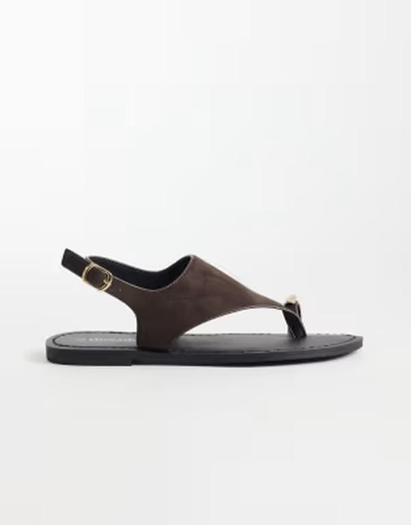 スリードベア レディース シューズ サンダル スエード Threadbare faux suede flat sandals with toe post in chocolate BROWN ブラウン