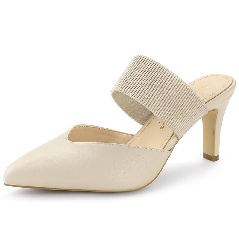 アレグラ ケー レディース シューズ サンダル ヒール ALLEGRA K Womens Pointed Toelastic Strap Stiletto Heels Mules Beige ベージュ