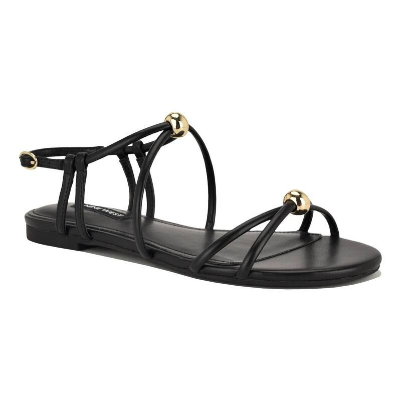 ナインウェスト レディース シューズ サンダル Nine West Mariss Womens Round Toe Strappy Flat Sandals Black ブラック