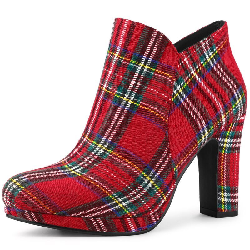 アレグラ ケー レディース シューズ ブーツ・レインブーツ アンクル ヒール ALLEGRA K Womens Round Toe Chunky Heeled Ankle Heel Boots Red