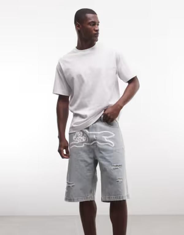 アイスクリーム メンズ ボトムス ハーフパンツ・ショーツ ショートパンツ デニム ICECREAM running dog denim distressed shorts in heavy washE
