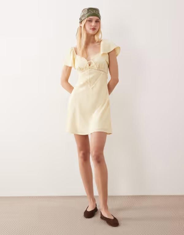 キスザスカイ レディース トップス ワンピース ミニ サテン レース Kiss The Sky satin jacquard lace mini slip dress in butter yellow 16,086円