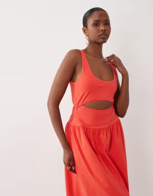 エイソス レディース トップス ワンピース カットアウト マキシ ASOS DESIGN cutout detail maxi dress RED レッド