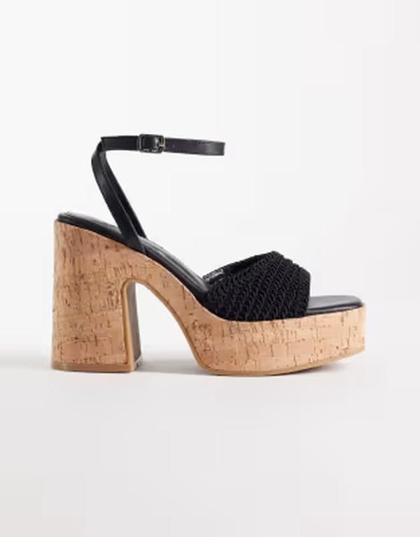 サウスビーチ レディース シューズ サンダル ヒール South Beach crochet cork heeled sandals Black ブラック