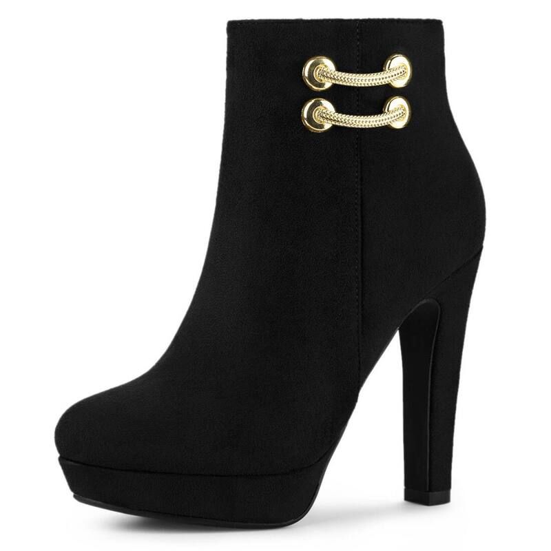 アレグラ ケー レディース シューズ ブーツ・レインブーツ プラットフォーム アンクル ヒール ALLEGRA K Womens Round Toe Chunky Higheel Platform A