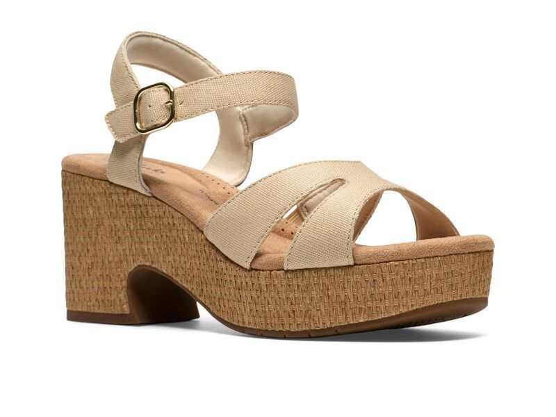 クラークス レディース シューズ ヒール Clarks Nerisa Twist Natural Canvas Textile