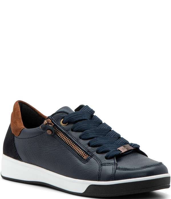 アラ レディース シューズ スニーカー レザー ara Rei Low Patent Leather Zip Sneakers Navy ネイビー