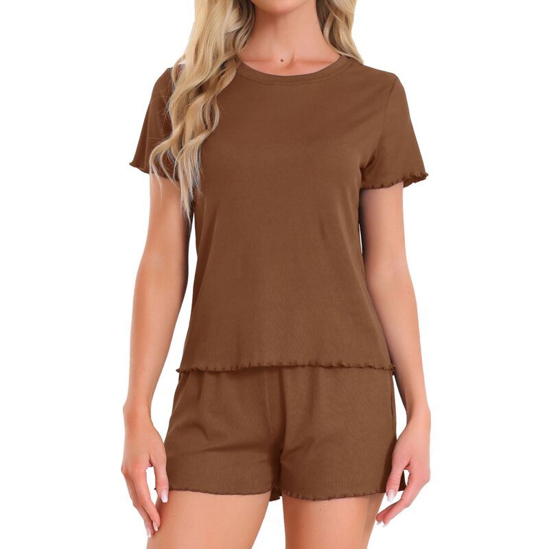 インスパイア シック レディース アンダーウェア ナイトウェア クルーネック フリル ショートパンツ INSPIRE CHIC Womens Pajama Set Soft Short Sleeve 7,860円