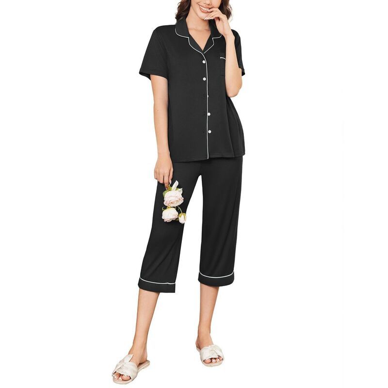 エコアー レディース アンダーウェア ナイトウェア ボタンダウン キャップ Ekouaer Pajamas for Women Set 2 Piece Pjshort Sleeve Button Do