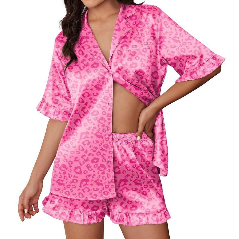 エコアー レディース アンダーウェア ナイトウェア ボタンダウン プリント フリル ショートパンツ ダウン Ekouaer Pajamas for Women Print 2 Piece Button