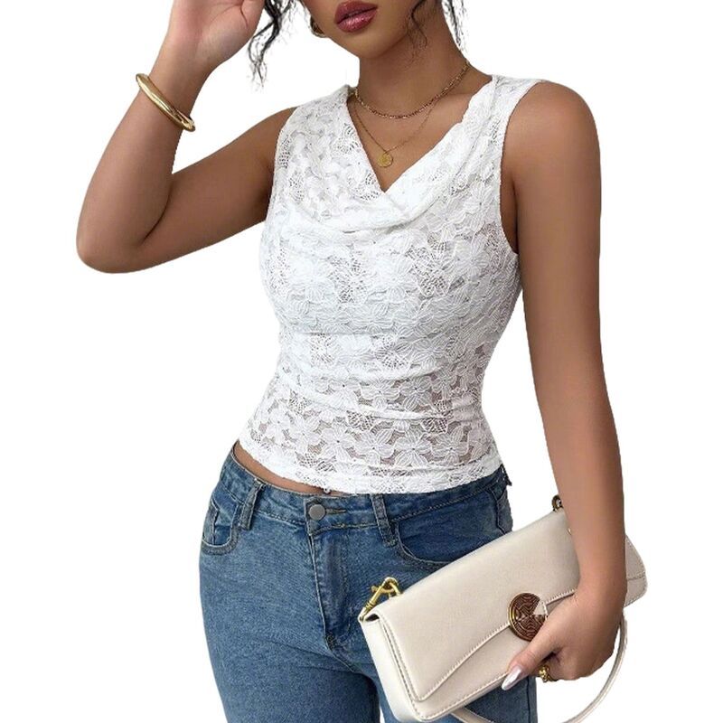 クリアフラワー レディース トップス シャツ スリムフィット Vネック フラワー柄 シアー ノースリーブラウス レース ClearFlower Womens Floralace V Neck Summ