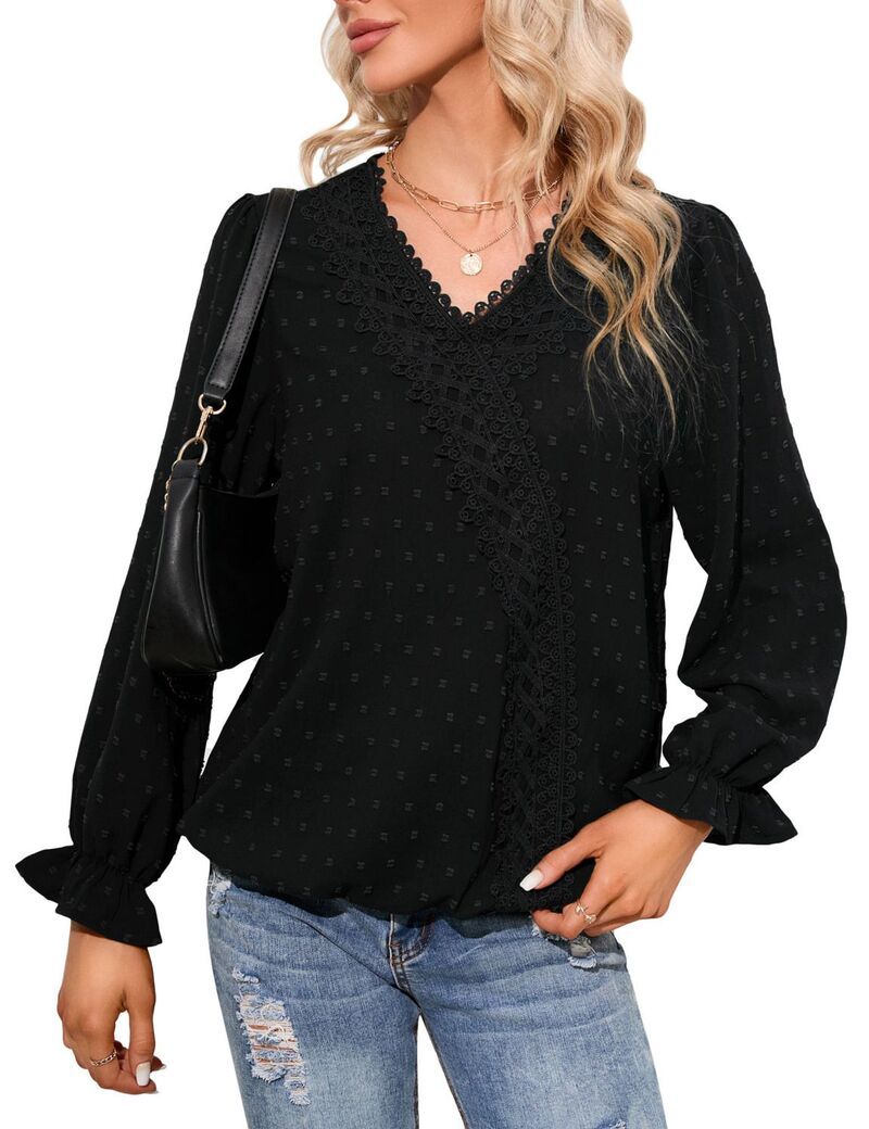 ファンジュライ レディース トップス シャツ Vネック ブラウス レース FUNJULY Womens V Neck Long Sleevelegant Blouse with Lace Detail 9,216円