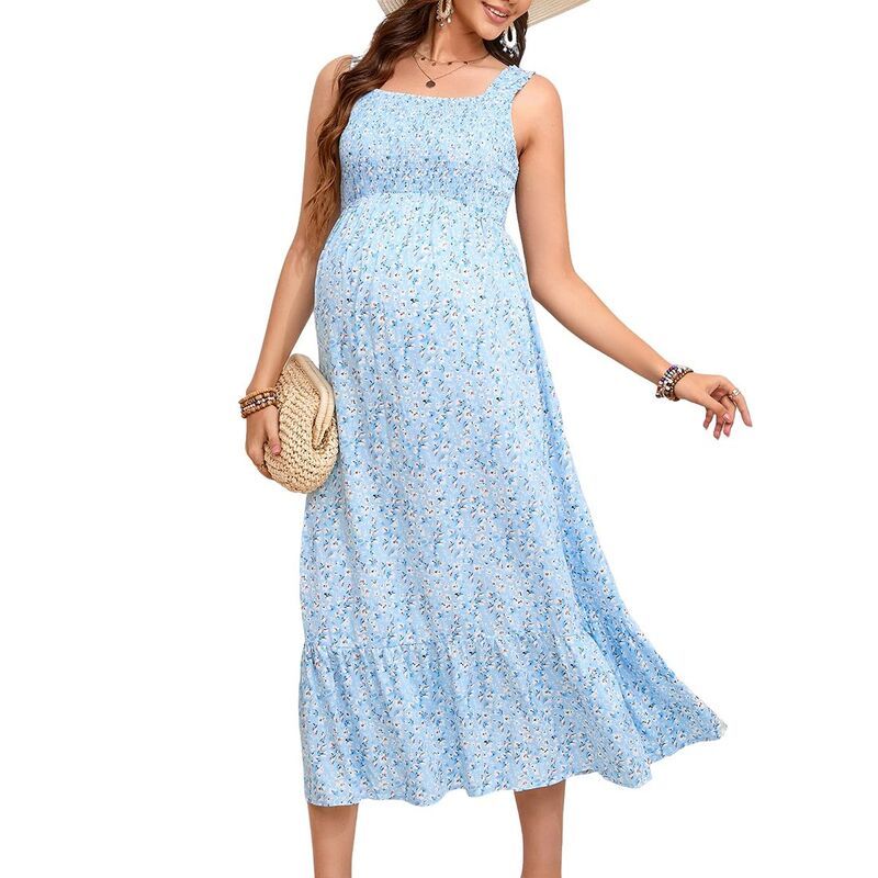クリアフラワー レディース トップス ワンピース フラワー柄 フリル ミディ ノースリーブ マタニティ ClearFlower Womensquare Neck Sleeveless Maternit