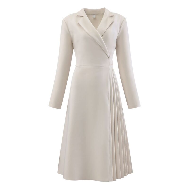 ホンベティ レディース トップス ワンピース A ライン プリーツ ミディ Hombety Womens Notch Lapel Wrap Neck Dress Long Sleeve ALine M
