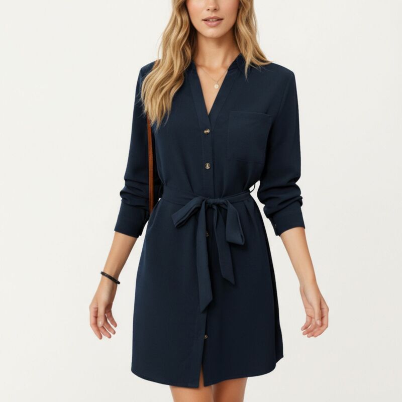 アンナカシ レディース トップス ワンピース ドレープ AnnaKaci Women s Long Sleeve Button Front Dress with Soft Drape Tie Wais