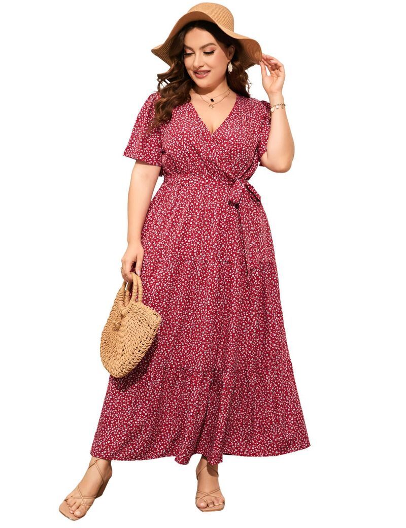 ファンジュライ レディース トップス ワンピース Vネック プラスサイズ フリル マキシ FUNJULY Womens Plusize Maxi Dress Ruffle Dressummer V N