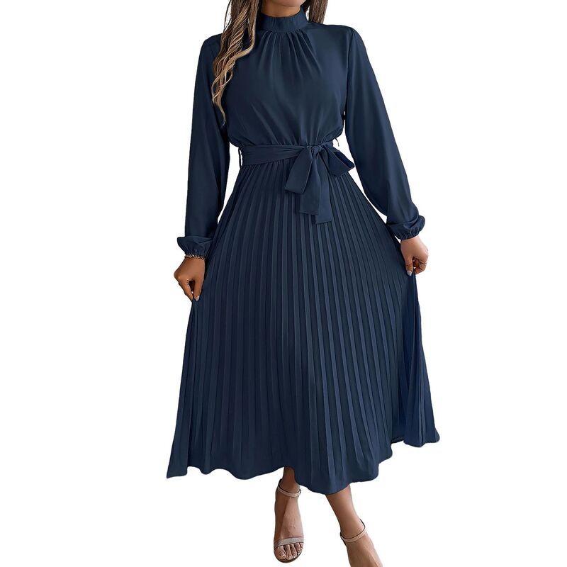 クリアフラワー レディース トップス ワンピース プリーツ ミディ ClearFlower Womens Midi Length Dresstand Collar Long Sleeve Pleate
