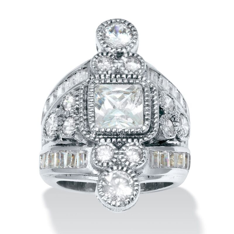 パームビーチジュエリー レディース アクセサリー リング ヴィンテージ PalmBeach Jewelry 732 TCW Princess Cut Cubic Zirconia Silvertone