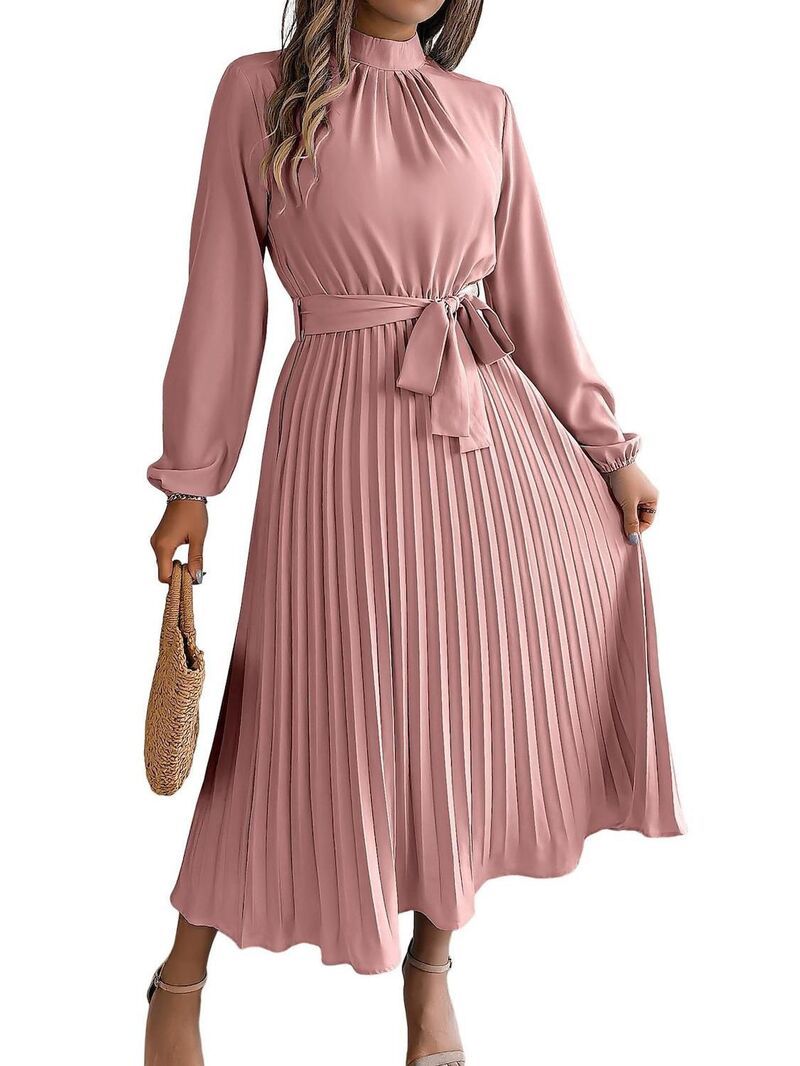 マキシスマーチ レディース トップス ワンピース モックネック プリーツ Maxxis Merch Womens Mock Neck Long Lantern Sleeve Dress Elegant