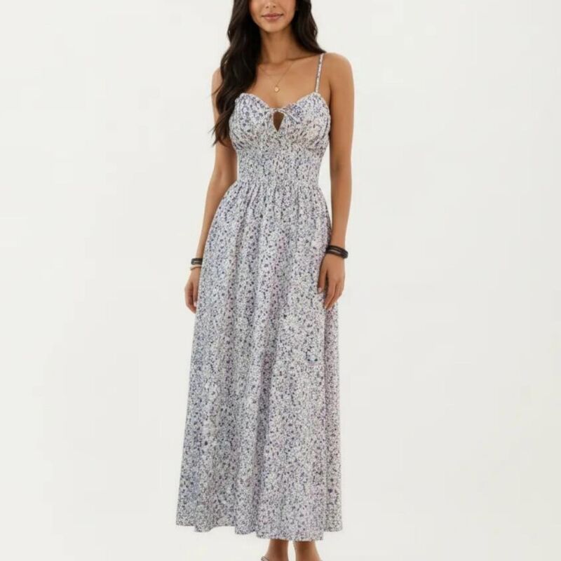 アンナカシ レディース トップス ワンピース A ライン フラワー柄 ノースリーブ シャーリング マキシ フラワー AnnaKaci Sleeveless Floral Maxi Dress with