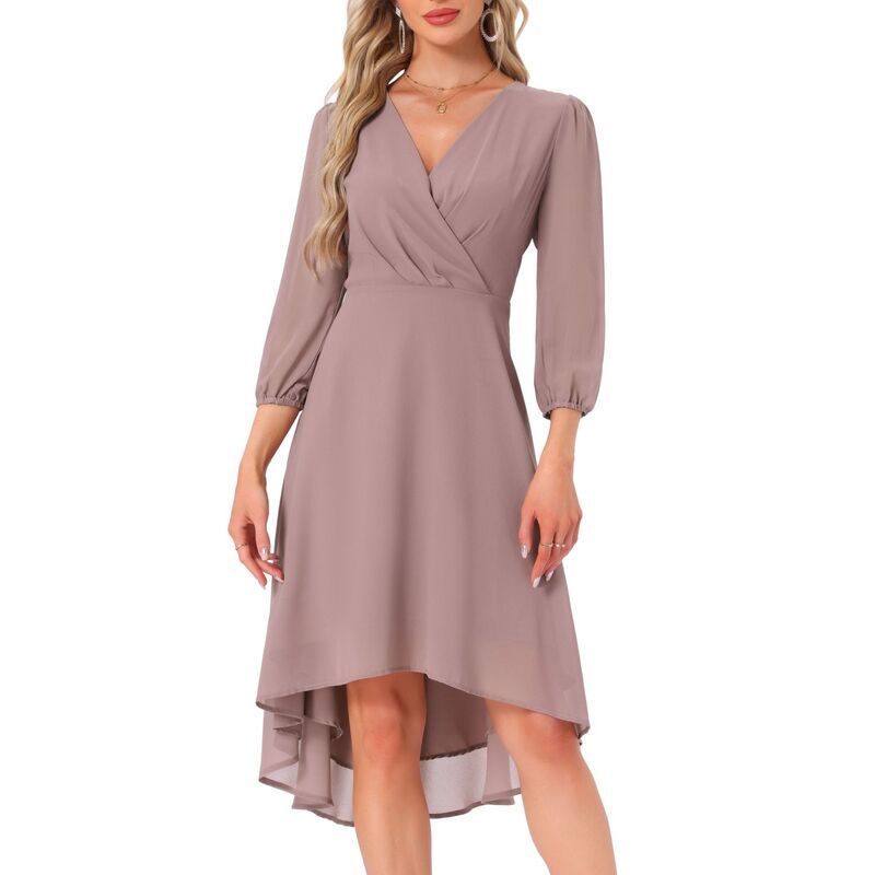 インスパイア シック レディース トップス ワンピース シフォン ミディ シアー INSPIRE CHIC Womens Chiffon Dress Long Sheer Sleeve Wrap Co