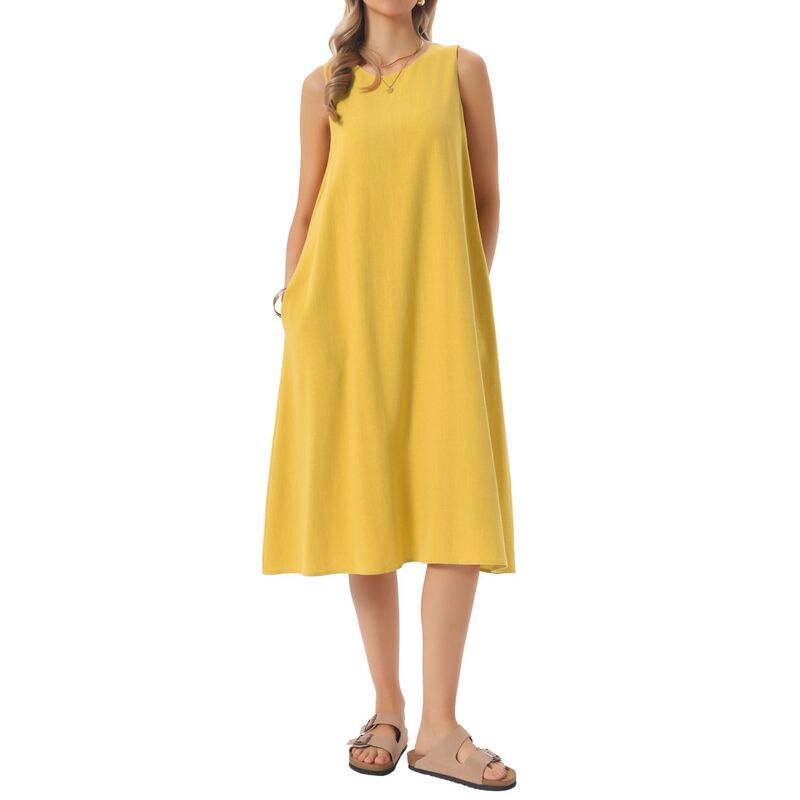 インスパイア シック レディース トップス ワンピース クルーネック ノースリーブ リネン INSPIRE CHIC Womens Linen Sleeveless Dresses Crewneck