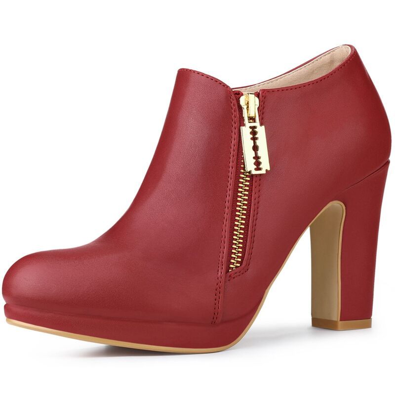アレグラ ケー レディース シューズ ブーツ・レインブーツ プラットフォーム アンクル ヒール ALLEGRA K Womens Platform Round Toe Chunky Heelss An