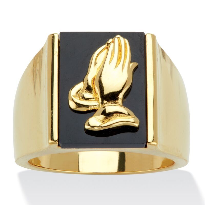 パームビーチジュエリー レディース アクセサリー リング PalmBeach Jewelry Mens 14k GoldPlated Black Onyx Praying Hands Ring Bla
