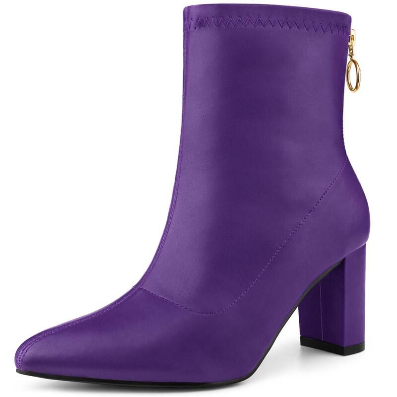 アレグラ ケー レディース シューズ ブーツ・レインブーツ アンクル ヒール ALLEGRA K Womens Pointy Toe Back Zip Block Heel Ankle Boots P