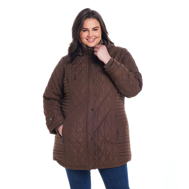 ウェザーキャスト レディース アウター ジャケット・ブルゾン プラスサイズ キルティング Plusize Weathercast Hooded Quilted Walker Jacket Mocha