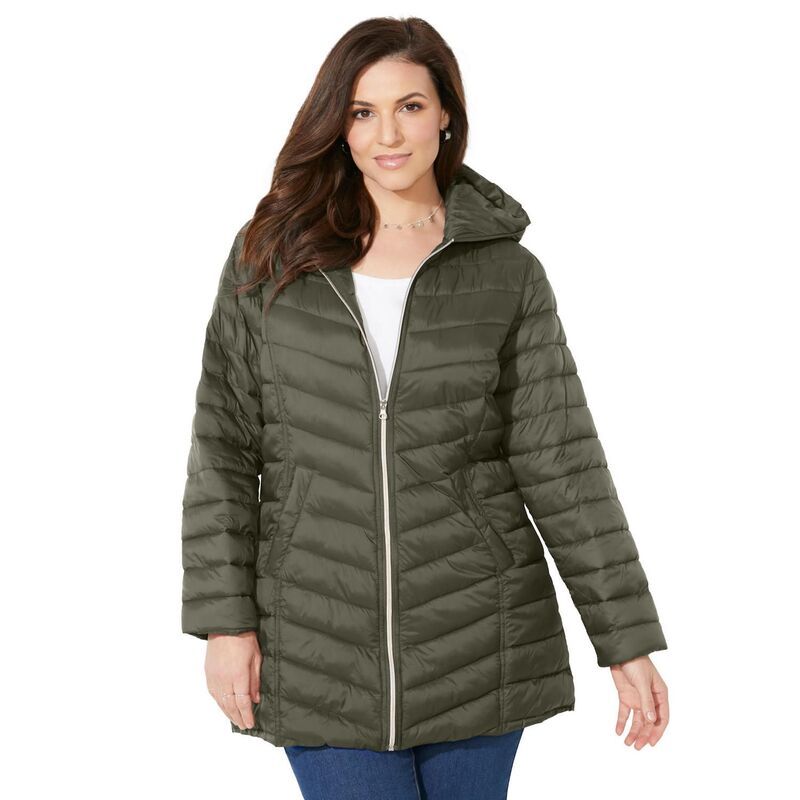 キャサリンズ レディース アウター ジャケット・ブルゾン プラスサイズ コート Catherines Womens Plusize Packable Puffer Coat Grape Leaf グレ