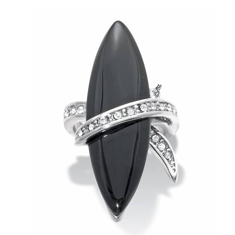 パームビーチジュエリー レディース アクセサリー リング PalmBeach Jewelry Wrapped Marquise Onyx and Crystal PlatinumPlated Ring
