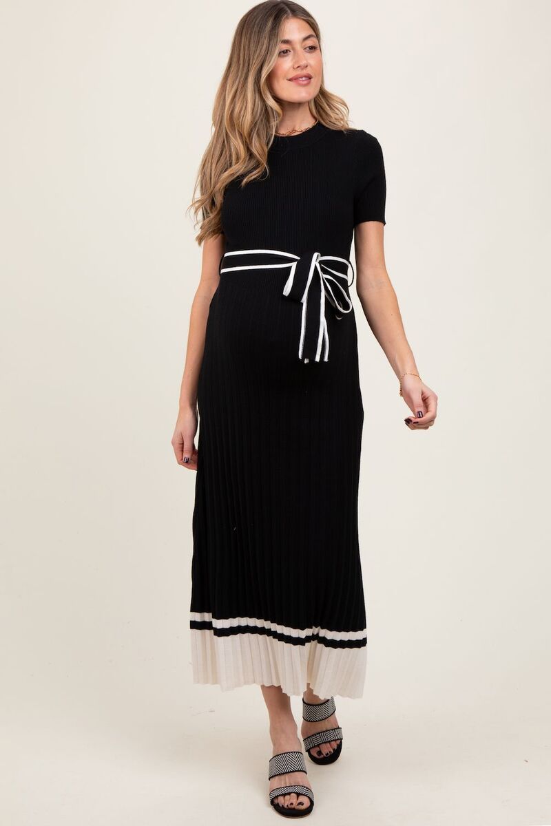 ピンクブラッシュ レディース トップス ワンピース プリーツ リブ ミディ ニット マタニティ PinkBlush Maternity Ribbed Knit Pleated Midi Dress B