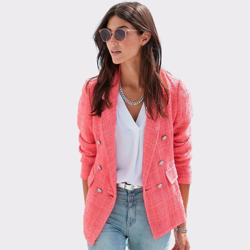 ラスカーナ レディース アウター ジャケット・ブルゾン ブレザー Lascana Womens Double Breasted Boucle Blazer Coral コーラル