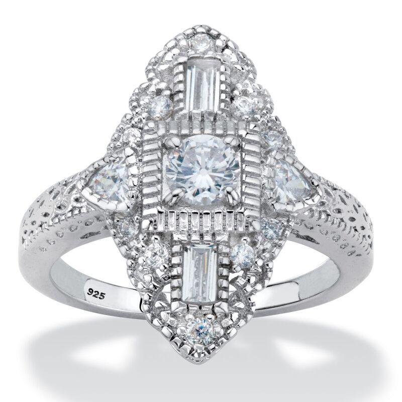 パームビーチジュエリー レディース アクセサリー リング PalmBeach Jewelry 103 Cttw Round Cubic Zirconia Platinumplated Silver A
